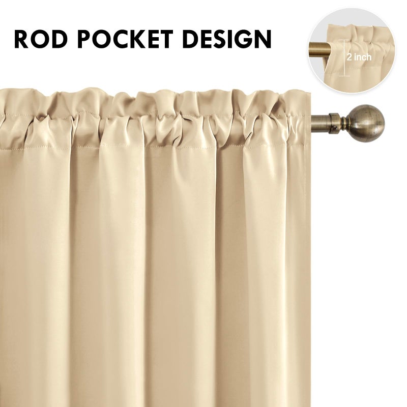 DWCN Beige Blackout Curtains for Bedroom â€“ Rod Pocket Thermal Insulated Energy Saving Drapes for Living Room and Bedroom, W 42 x L 54 Inch, 2 Panels - Image 4